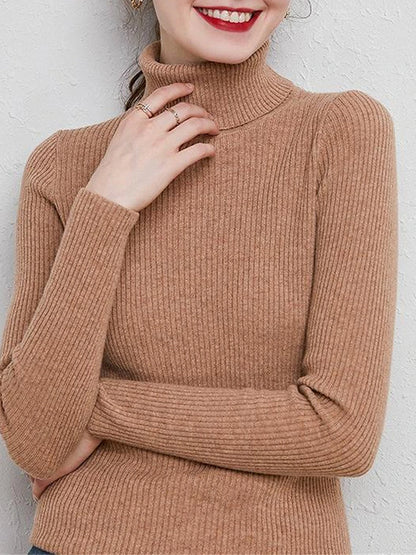 Women's Pullover Sweater Jumper Turtleneck Ribbed Knit Polyester Oversized Fall Winter Daily Holiday Going out Stylish Casual Soft Long Sleeve Solid Color Rust Red Pink purple Red bean paste S M L