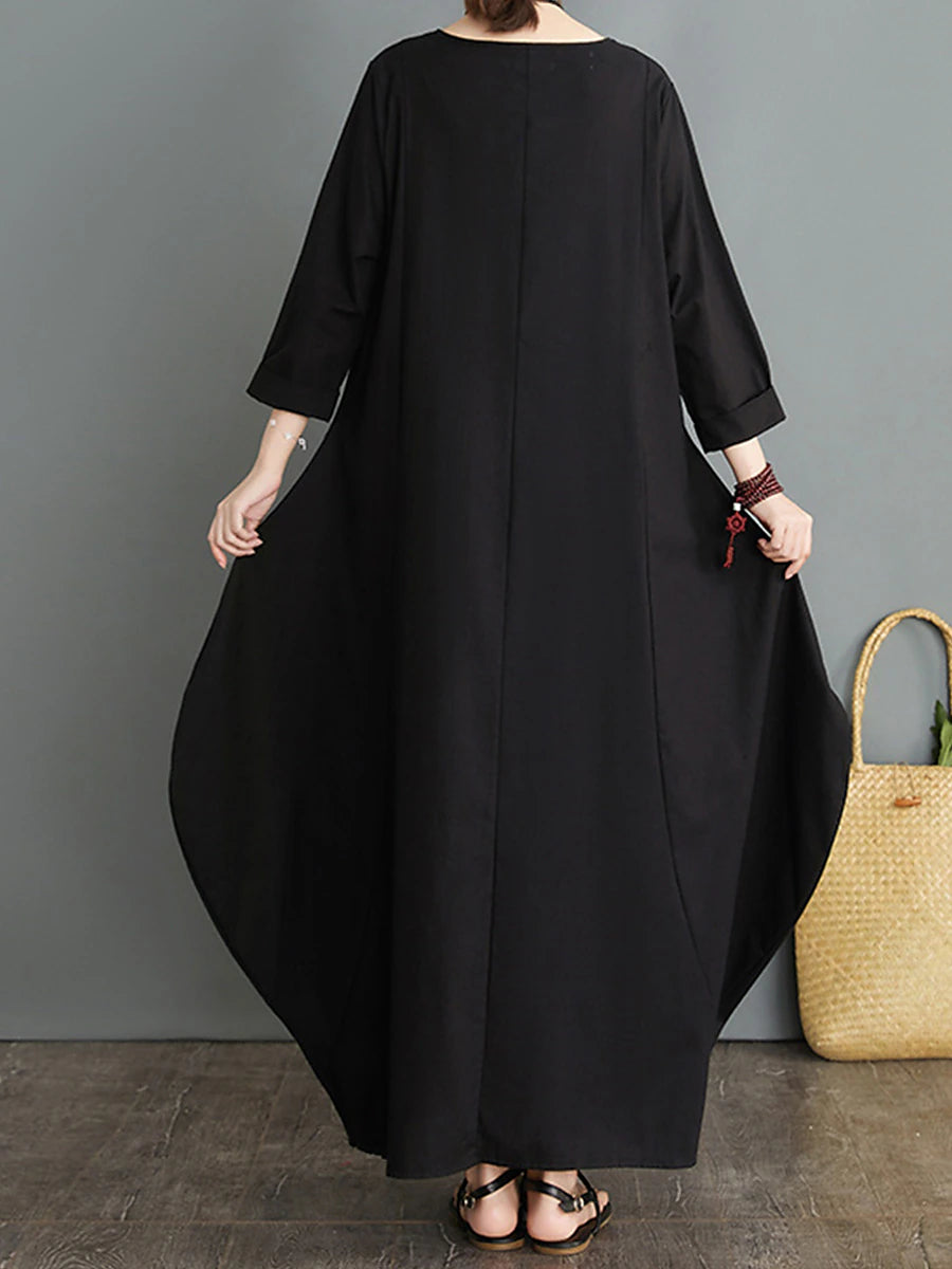 Women's White Dress Casual Dress Winter Dress Long Dress Maxi Dress Cotton Pocket Vacation Streetwear Crew Neck Long Sleeve Black White Red Color