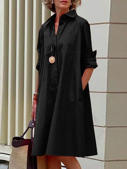 Women's Shirt Dress Casual Dress Shift Dress Midi Dress Outdoor Winter Dress Daily Polyester Elegant Casual Shirt Collar Pocket Rolled Cuff Long Sleeve Summer Winter Fall Spring 2023 Loose Fit Red - LuckyFash™