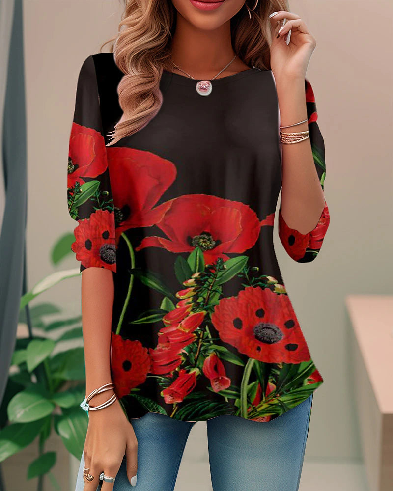 Women's T shirt Tee Graphic Daily Weekend Print Black Long Sleeve Fashion Round Neck Spring &  Fall