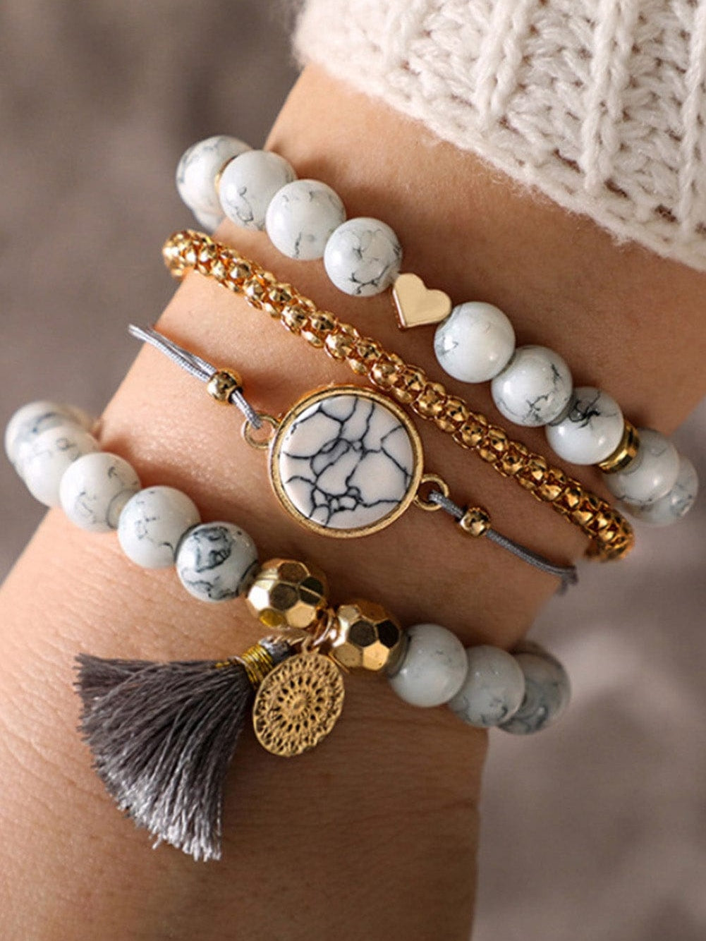 Gray Marble Bracelet Set