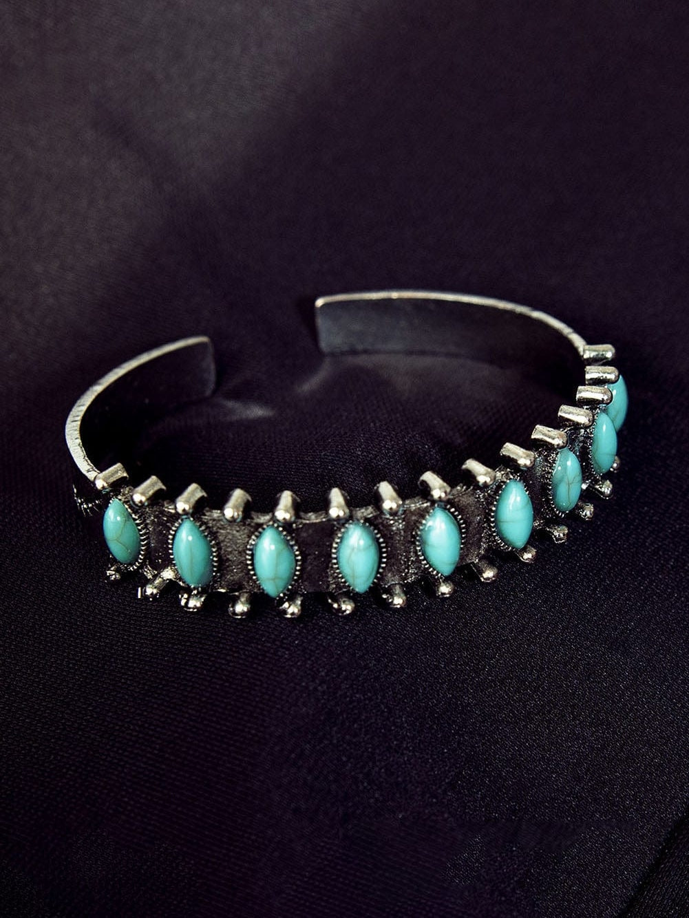 Green Boho Turquoise Gem Beaded Open Bracelet