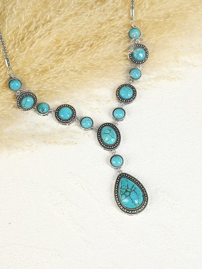 Green Crackle Turquoise Water Drop Accent Necklace