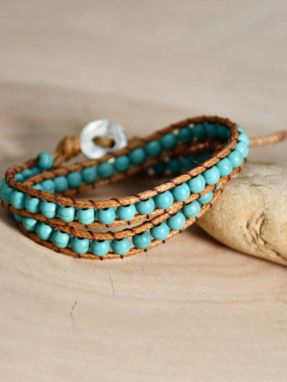 Green Double-Layer Hand-Woven Turquoise Beaded Bracelet