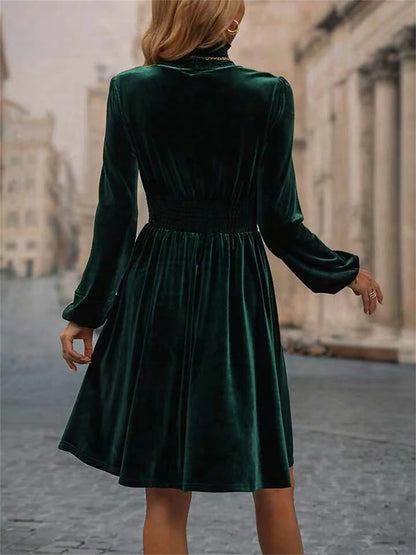 Women's Velvet Dress Party Dress Cocktail Dress Velvet Ruched Long Sleeve Midi Dress Vacation Black Wine Winter