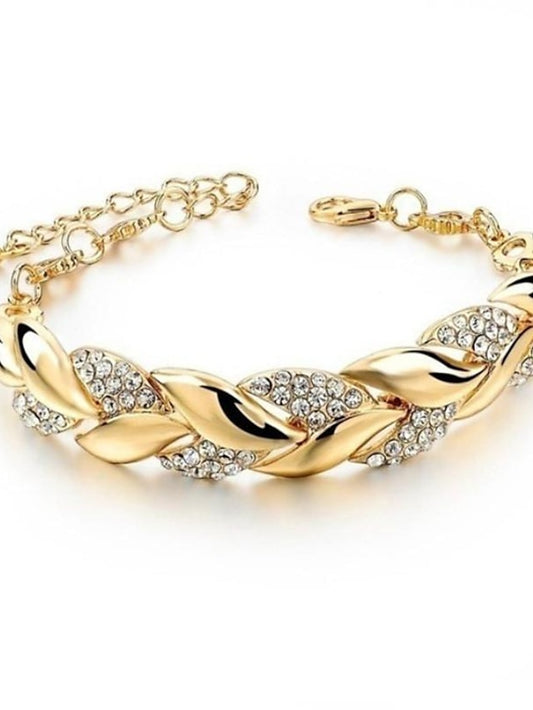 longrui cross-border jewelry 18k gold leaf bracelet european and american fashion wedding jewelry women's diamond bracelet - LuckyFash™