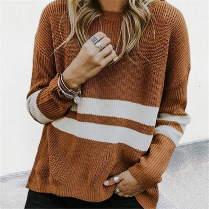 Women's Pullover Sweater Jumper Crew Neck Ribbed Knit Acrylic Patchwork Summer Spring Daily Going out Weekend Stylish Casual Soft Long Sleeve Striped Black White Pink S M L