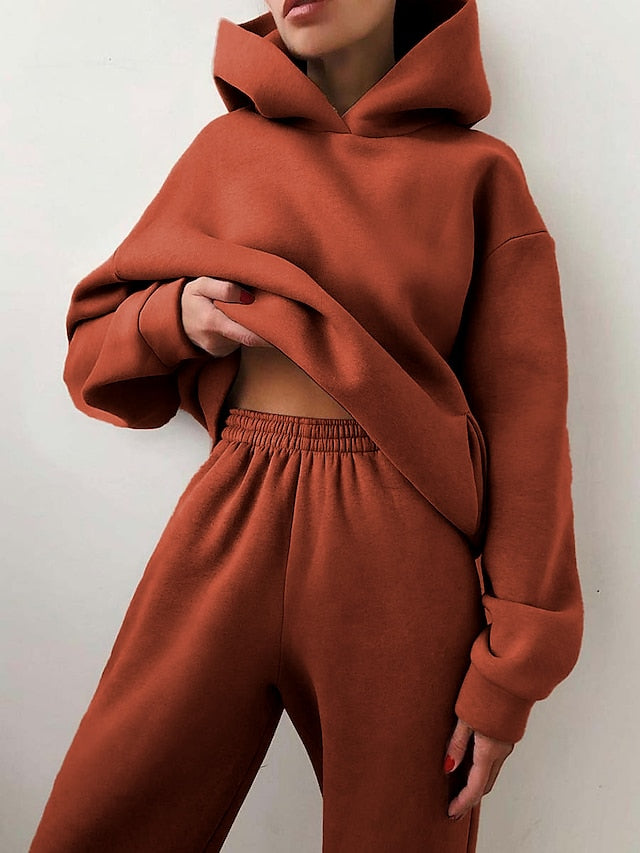 Women's Tracksuit Sweatsuit 2 Piece Street Winter Long Sleeve Fleece Thermal Warm Breathable Soft Fitness Running Jogging Sportswear Activewear Camel Almond Light Brown - LuckyFash™