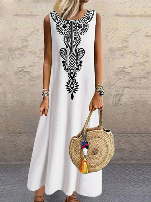 Women‘s Shift Dress Long Dress Maxi Dress Black White Sleeveless Floral Print Spring Summer Crew Neck Casual 2023 S M L XL XXL 3XL