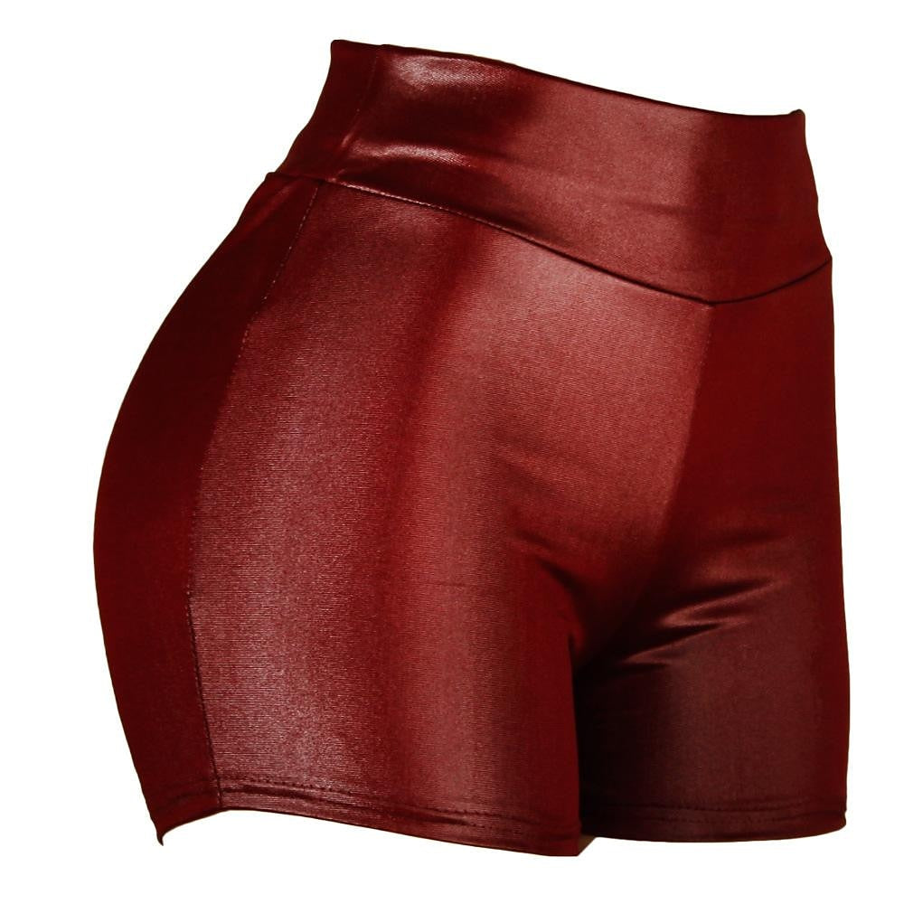 Women's Shorts Faux Leather Solid Colored Wine Black Streetwear High Waist Short Street Club