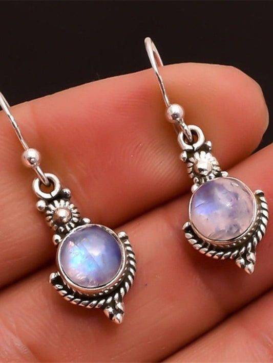 moonstone retro earrings    fashion thai silver colorful gemstone ear hook ear jewelry - LuckyFash™