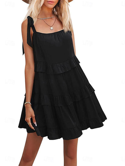 Women's White Dress Casual Dress Summer Dress Mini Dress Ruffle Backless Date Vacation Streetwear Strap Sleeveless Black White Color