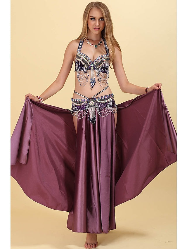 Belly Dance Dress Crystals / Rhinestones Paillette Women's Training Performance Sleeveless Dropped Polyester - LuckyFash™