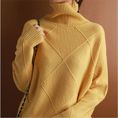 Women's Pullover Sweater Jumper Pullover Jumper Turtleneck Knit Polyester Knitted Drop Shoulder Fall Winter Outdoor Home Daily Stylish Basic Casual Long Sleeve Solid Color Argyle Black Yellow Camel S