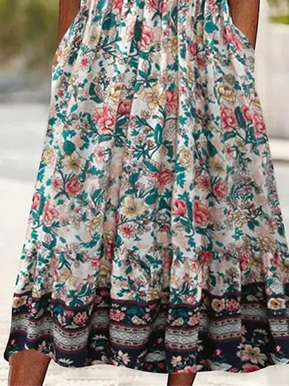 Women's Casual Dress Summer Dress Boho Dress Floral Ruched Pocket Crew Neck Midi Dress Fashion Modern Outdoor Daily Short Sleeve Regular Fit Pink Dark Blue Light Blue Summer Spring S M L XL XXL - LuckyFash™