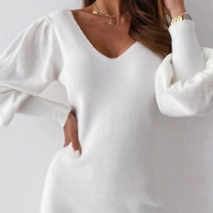 Women's Sheath Dress Mini Dress White Long Sleeve Pure Color Ruched Fall Winter Autumn V Neck Elegant Winter Dress Fall Dress 2023 S M L XL 2XL 3XL