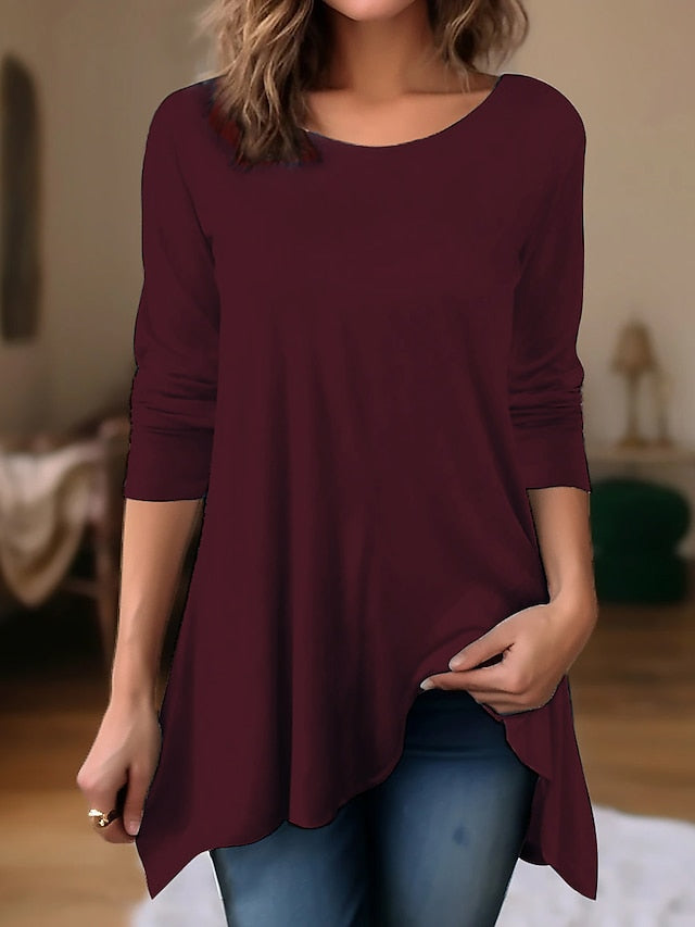 Women's T shirt Tee Modal Plain Casual Daily Weekend Flowing tunic Black Long Sleeve Fashion Daily Basic Round Neck Fall & Winter