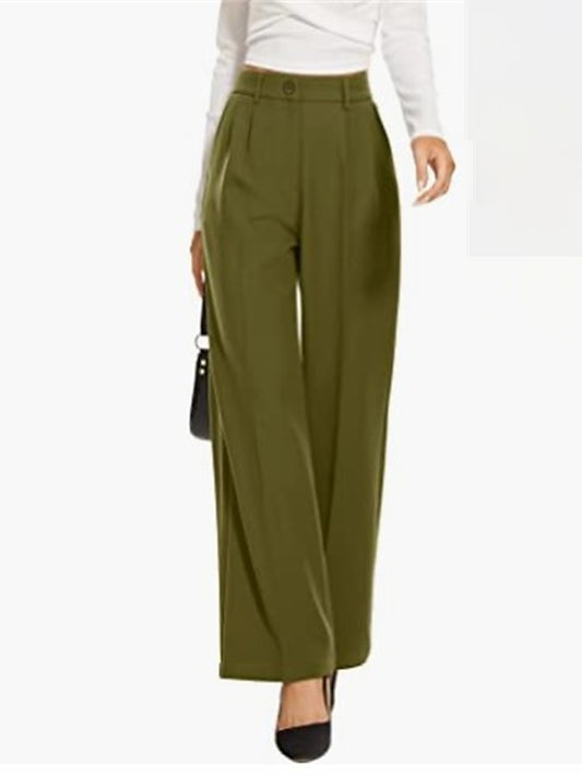 Women's Dress Pants Polyester Solid Color Light Blue Ivory white Elegant High Waist Full Length Office Street Fall Winter