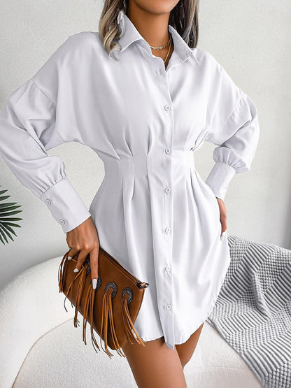 Women's Shirt Dress Plain Dress Mini Dress Button Vacation Streetwear Maxi Shirt Collar Long Sleeve White Blue Army Green Color