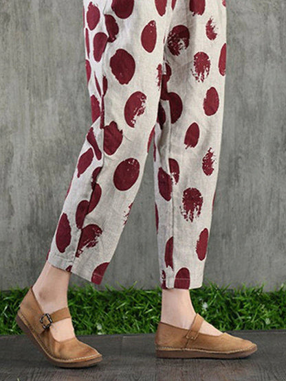 Women's Tapered Carrot Pants Cotton Geometic Flower Magenta Dark Gray and Black Fashion Mid Waist Ankle-Length Street Casual Summer Spring