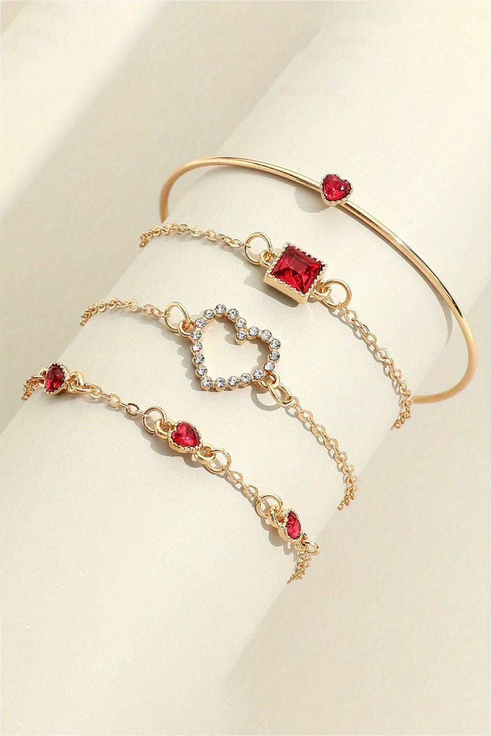 Heartfelt Affection Gold Bracelet Set with Diamond Accents