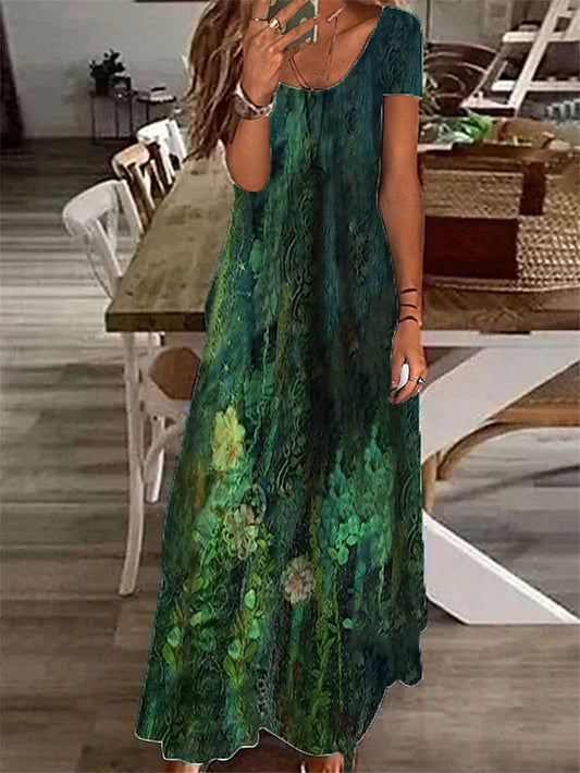 Women's Casual Dress Shift Dress Floral Print V Neck Maxi long Dress Elegant Daily Short Sleeve Summer Spring