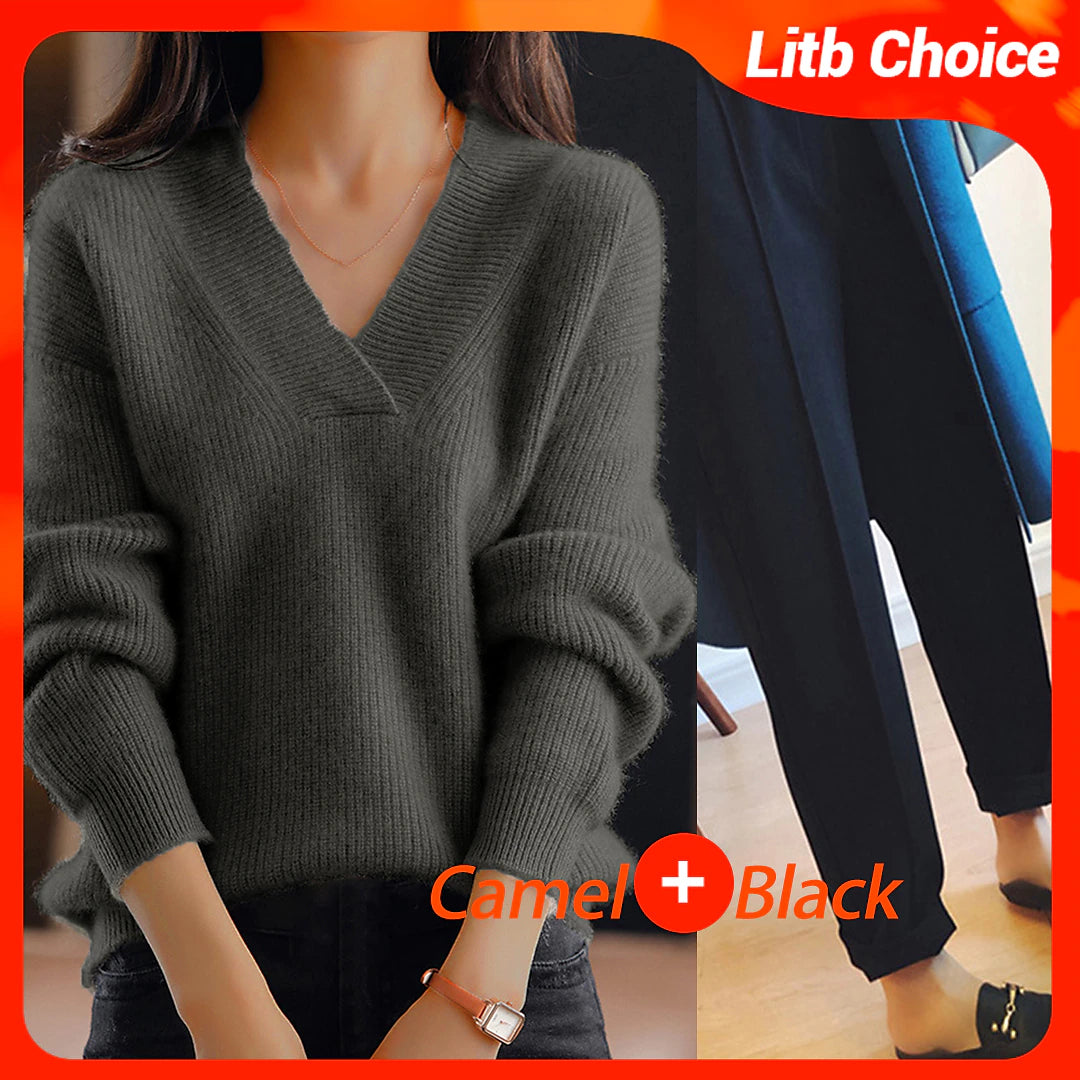 Women's Pullover Sweater Jumper V Neck Ribbed Knit Polyester Oversized Fall Winter Regular Outdoor Daily Going out Stylish Casual Soft Long Sleeve Solid Color Navy Blue Blue Camel S M L