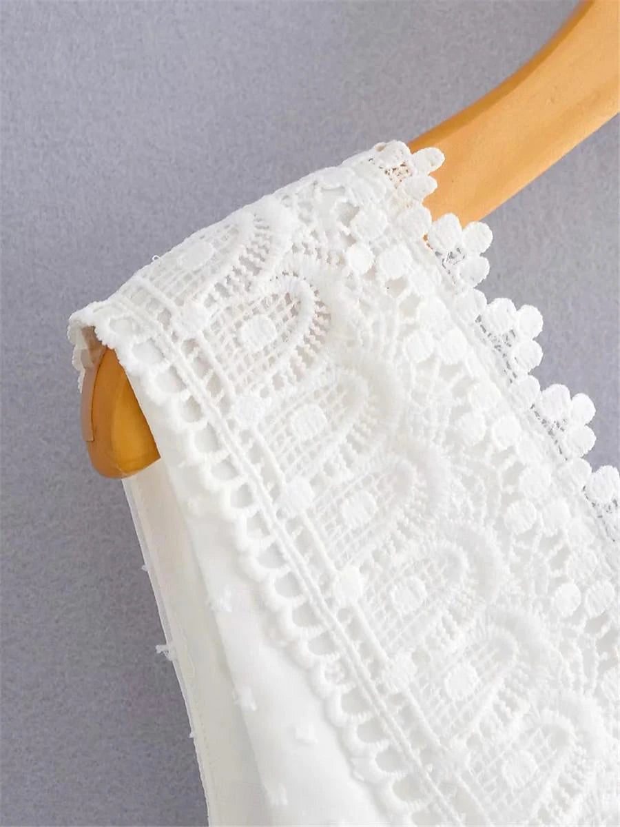 Women's White Lace Wedding Dress Mini Dress Cotton with Sleeve Date Vacation Streetwear A Line V Neck Sleeveless White Color