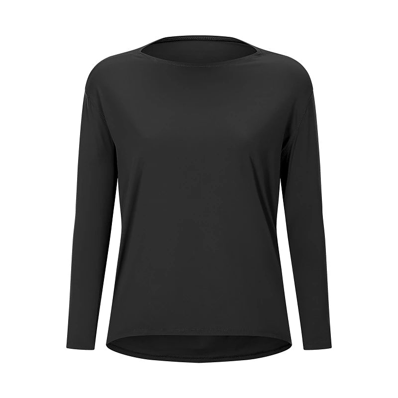 Women's Running T-Shirt Solid Color Yoga Fitness Sexy Black White Blue Crew Neck Long Sleeve High Elasticity Spring &  Fall