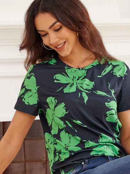 Women's T shirt Tee Floral Daily Print Green Short Sleeve Fashion Crew Neck Summer