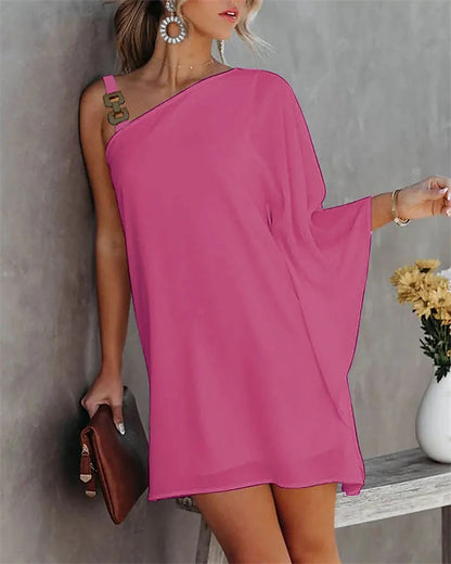 Women‘s Shift Dress Mini Dress Black White Fuchsia Long Sleeve Pure Color Cold Shoulder Summer Spring Fall One Shoulder Fashion Summer Dress Weekend Loose Fit 2023 S M L XL XXL