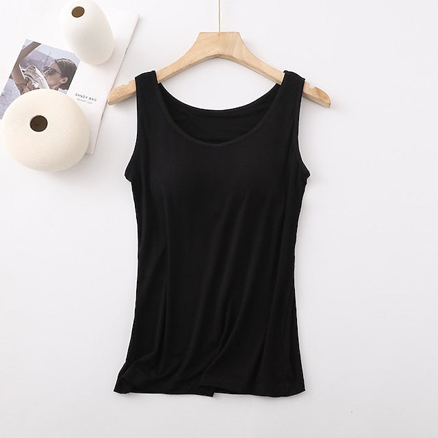 Women's Tank Top Plain Casual Black Sleeveless Basic Round Neck