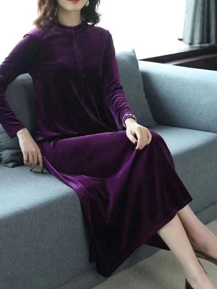 Women's Velvet Dress Prom Dress Party Dress Velvet Crew Neck Long Sleeve Vacation Black Wine Winter