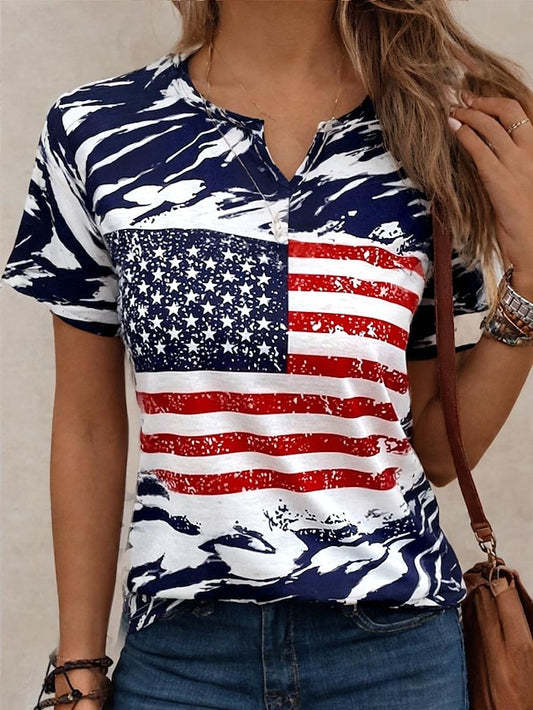 Women's T shirt Tee Flag USA Daily Independence Day Navy Blue Short Sleeve Stylish Crew Neck Summer