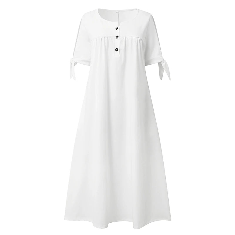 Women's White Dress Casual Dress Shift Dress V Neck Midi Dress Elegant Basic Daily Vacation Short Sleeve Summer Spring