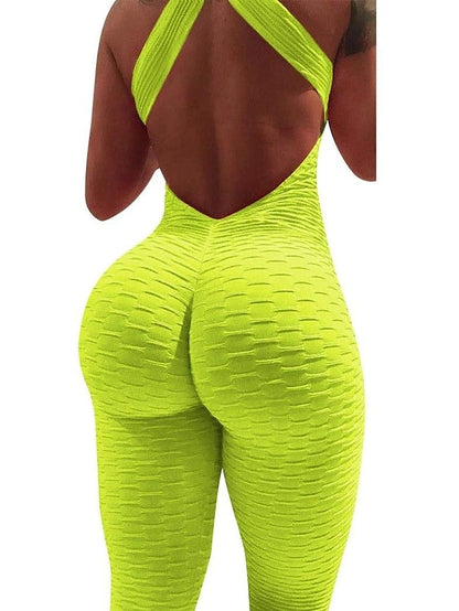 Women's Onesie Workout Sets Scrunch Butt Open Back Bodysuit Romper Clothing Suit Black White Spandex Yoga Fitness Gym Workout Tummy Control Butt Lift Power Flex Sleeveless Sport Activewear High - LuckyFash™