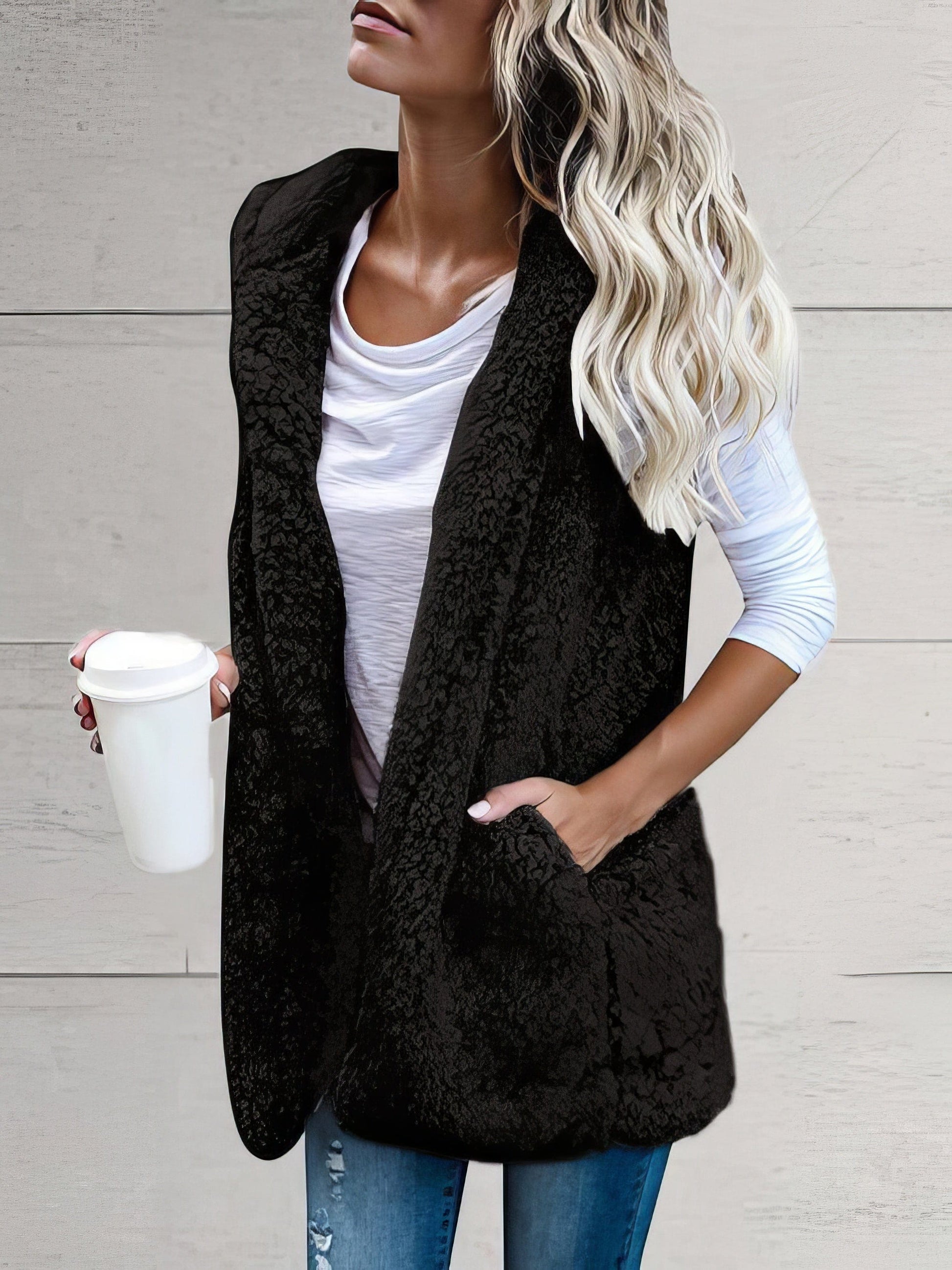 Hooded Sleeveless Pocket Fur Vest