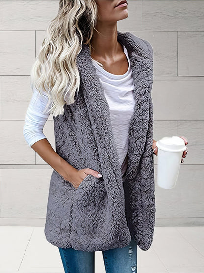 Hooded Sleeveless Pocket Fur Vest