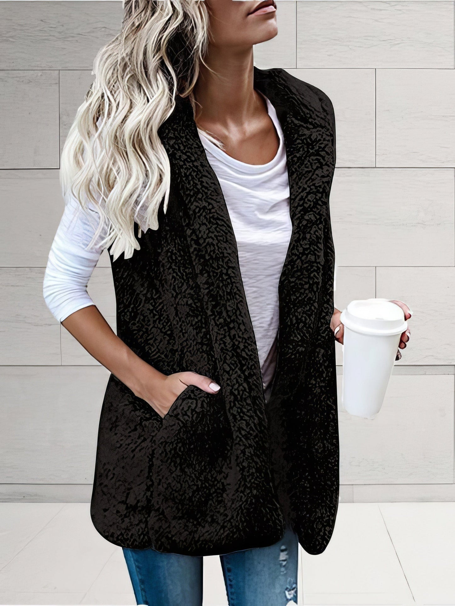 Hooded Sleeveless Pocket Fur Vest