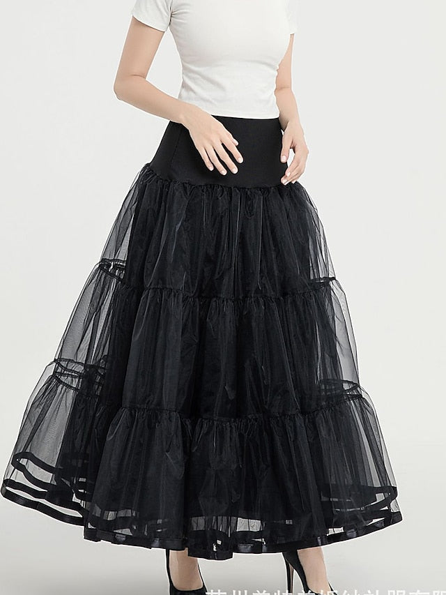 Women's Swing Petticoat Long Skirt Maxi Skirts Ruffle Layered Tulle Solid Colored Performance Casual Daily Spring & Summer Organza Fashion Summer Black White Pink Red