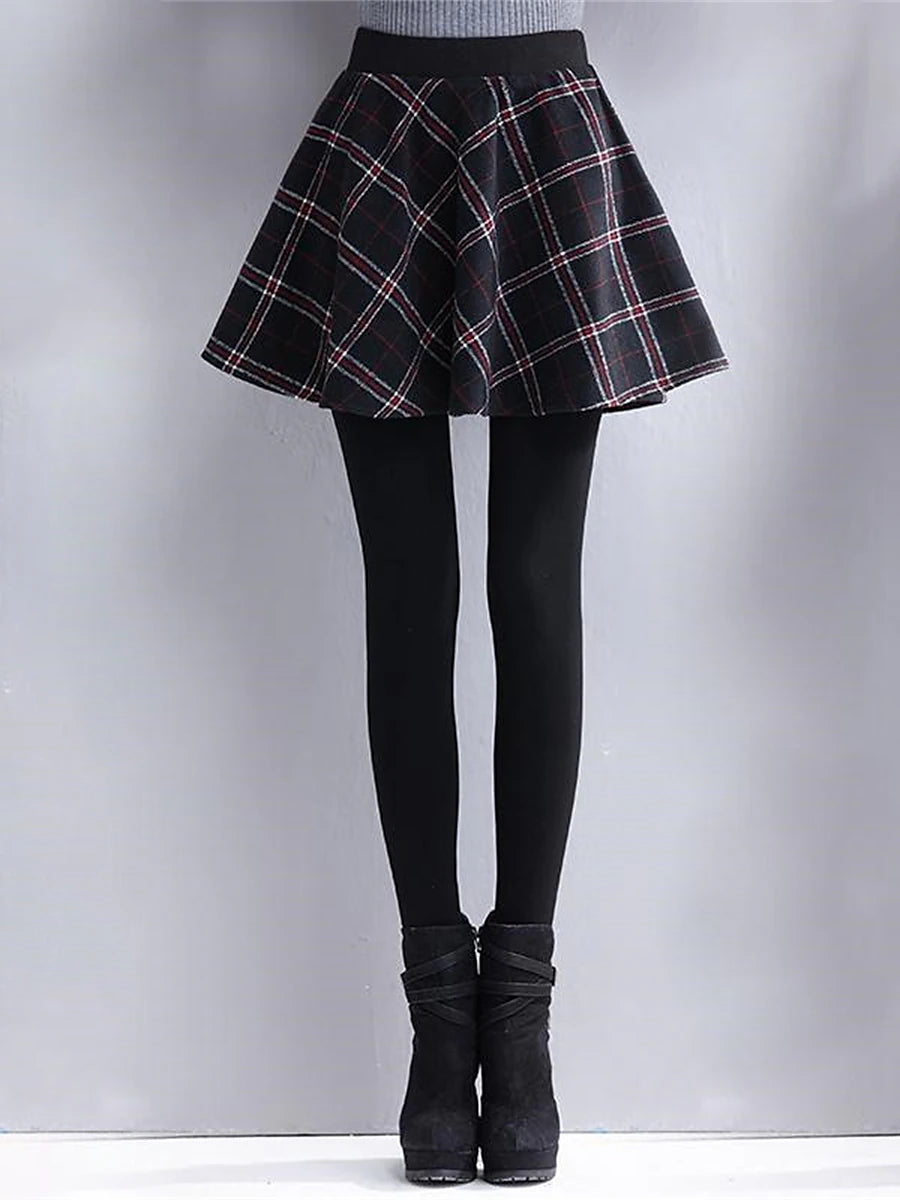 Women's Skort Polyester Plaid Plaid gray Checkered black Fashion High Waist Full Length Valentine's Day Street Fall Winter