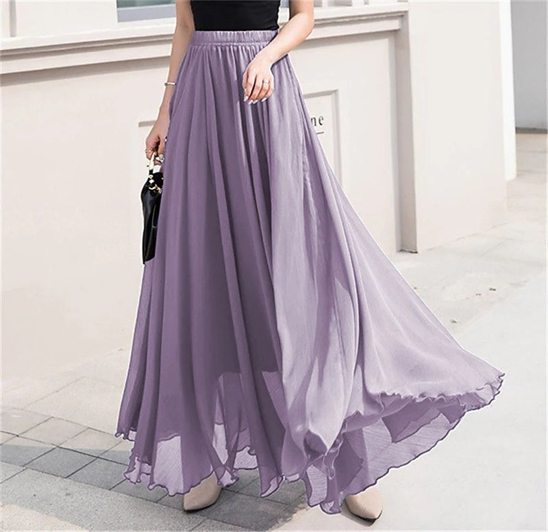 Women's Skirt Swing Work Skirts Long Skirt Maxi Skirts Chiffon Solid Colored Office / Career Daily Spring & Summer Chiffon Polyester Elegant Long Summer Black Light Green Pink Blue