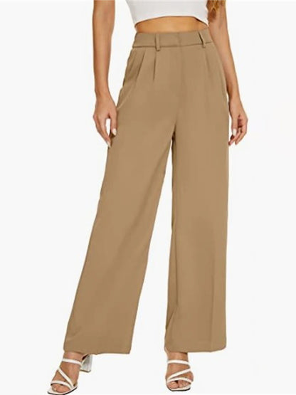 Women's Dress Pants Polyester Solid Color Light Blue Ivory white Elegant High Waist Full Length Office Street Fall Winter