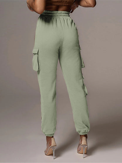 Women‘s Cargo Khaki Pants Trousers Full Length Cotton Micro-elastic High Waist Fashion Streetwear Street Daily Apple Green Black S M Fall Winter