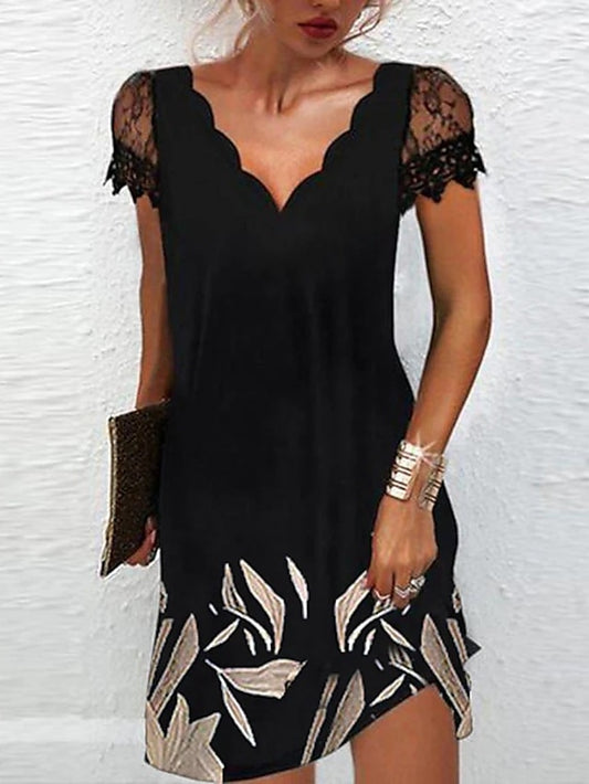 Women's Casual Dress Shift Dress Midi Dress Black Rainbow Short Sleeve Floral Print Summer Spring Scalloped Neck Fashion Vacation 2023 S M L XL XXL 3XL 4XL 5XL - LuckyFash™