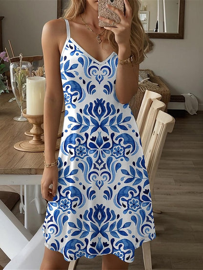 Women's Vintage Dress Casual Dress Slip Dress Floral Print Strap Mini Dress Vintage Ethnic Vacation Sleeveless Summer