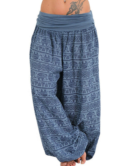 Womenâ€˜s Harem Pants Wide Leg Fold Over Waist Palazzo Bohemia Zumba Belly Dance Yoga Bloomers Bottoms Elephant Hippie Boho Navy ArmyGreen White Plus Size Sports Activewear - LuckyFash™