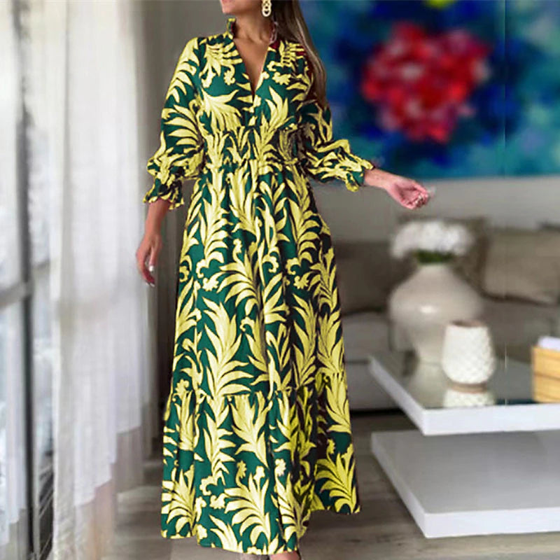 Women's Swing Dress Boho Dress Maxi long Dress Black Yellow Red Long Sleeve Floral Print Fall Winter V Neck Elegant Winter Dress Fall Dress Loose Fit 2023 S M L XL XXL 3XL