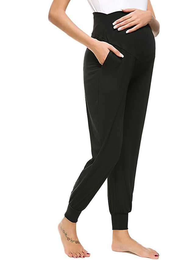 Womenâ€˜s Yoga Pants Maternity Pants Activewear Yoga Style High Waist Quick Dry Gym Workout Dance Pants Bottoms Dark Grey Black Green Sports Activewear Micro-elastic - LuckyFash™