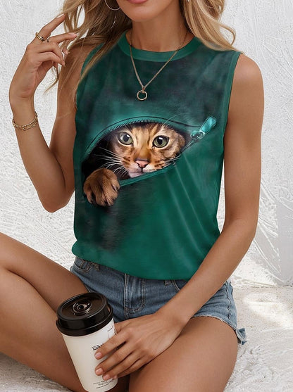 Women's Tank Top Vest Ombre Animal Green Sleeveless Crew Neck Summer